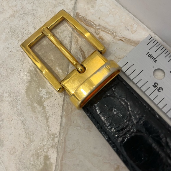 Black Genuine Alligator Calf Leather MADE IN ITALY BRASS BUCKLE Belt 42 - Picture 5 of 9